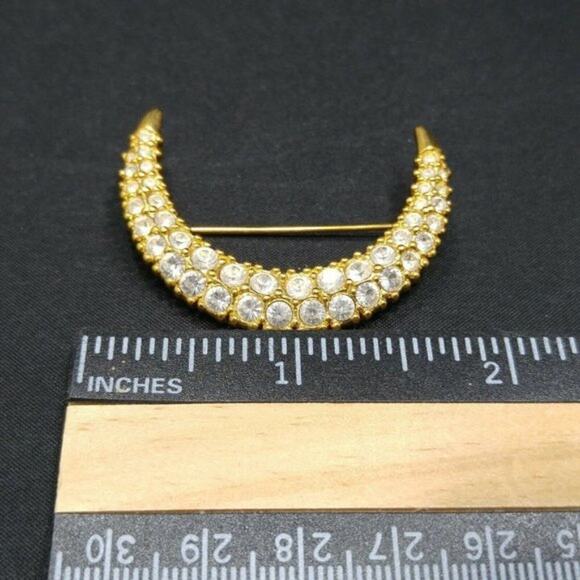 Crescent Moon Swarovski Signed Swan Logo Crystal Rhinestone Brooch, 1 3/4 Inches - Picture 7 of 9